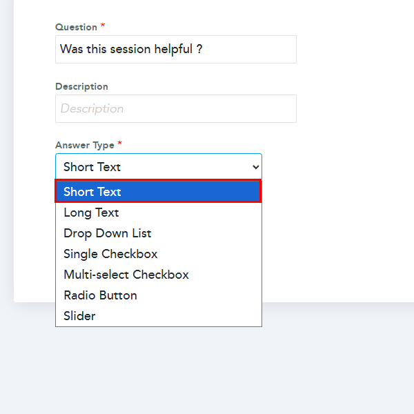 describe the question and select the type of answer you want