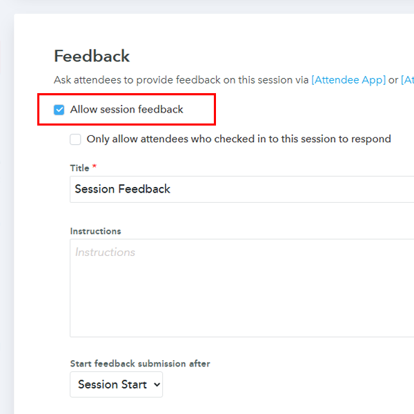Feedback section with Allow Session Feedback checkbox