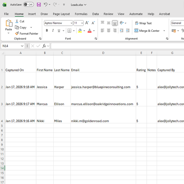 You will be able to see the data for all the leads captured along with the comments and rating.