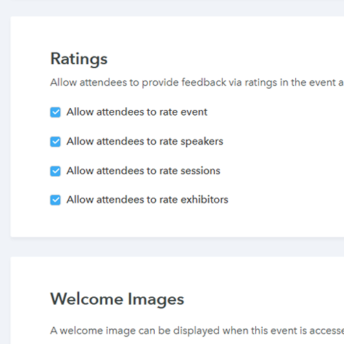 provided access to rate the event, speakers, sessions and exhibitors via ratings