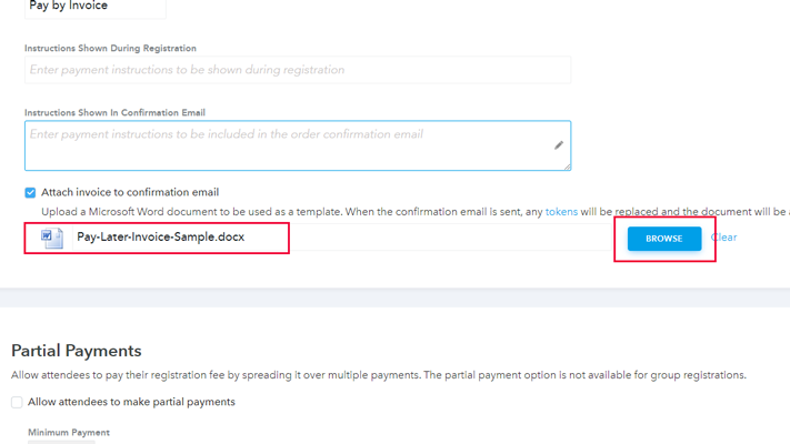 browse button and upload the word file