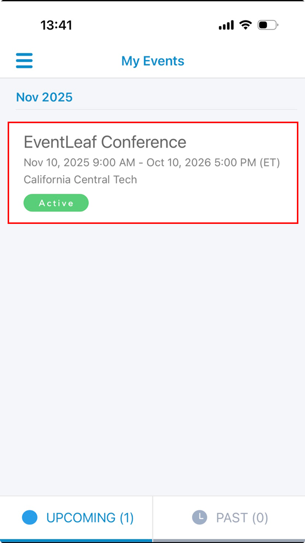 Click on the specific event you are currently attending